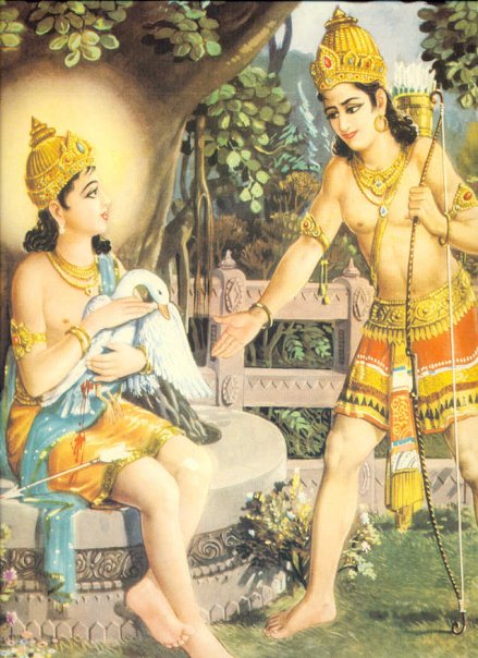 Siddhartha saves the life of a swan hunted by Devadatta.